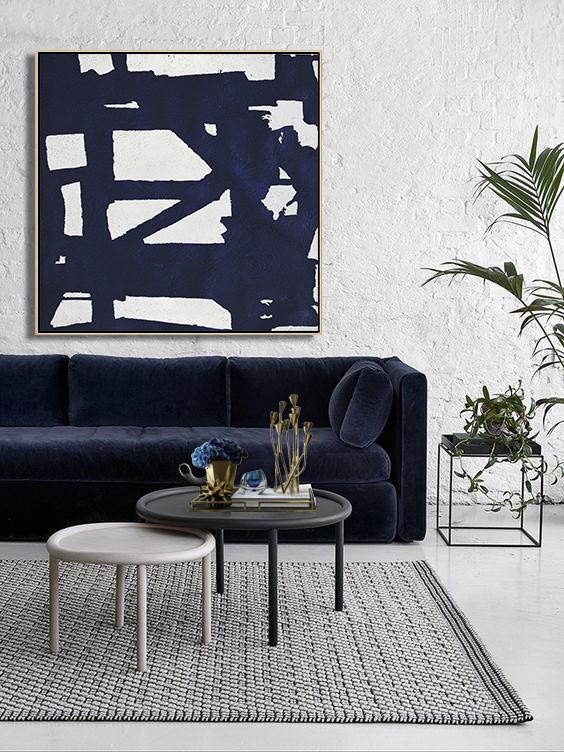 Navy Blue Minimalist Painting #NV197A - Click Image to Close